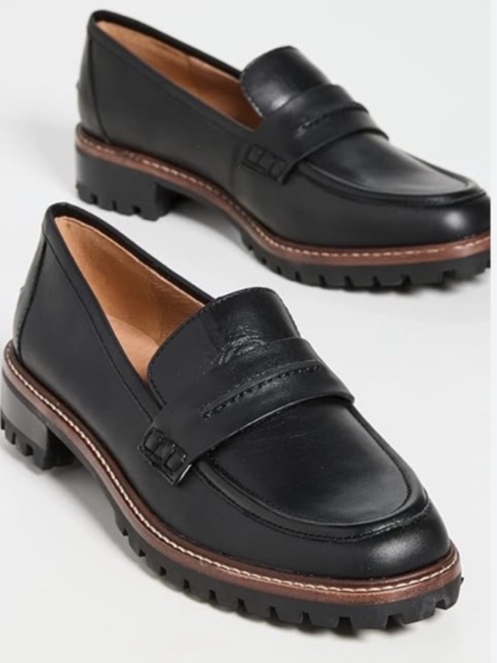 Madewell Corinne Lugsole Loafers - Black with Brown Welt